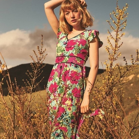 ModCloth Dress Floral V Neck Tiered Ruffle Maxi Dress - Picture 3 of 11